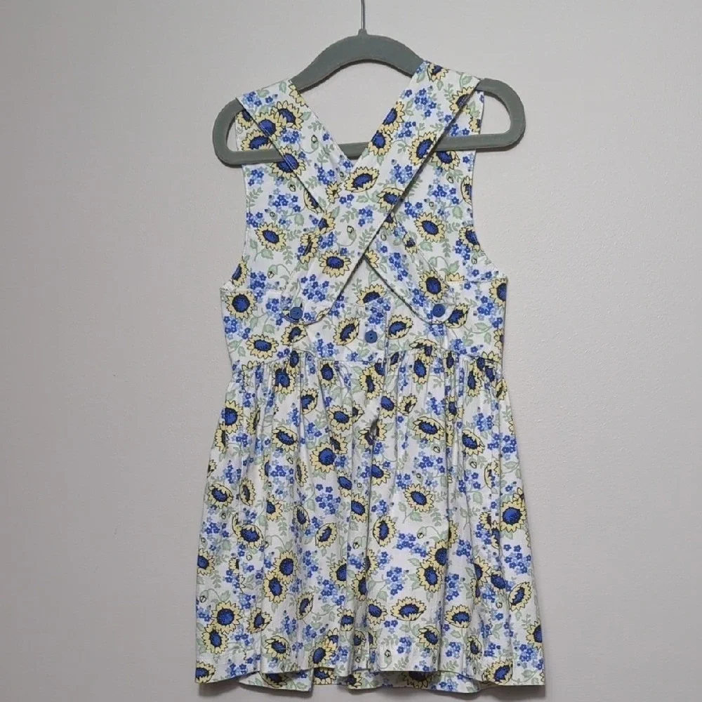 Vtg 90s OshKosh Girls 4T Blue Yellow Sunflower Cotton‎ Dress Jumper HTF! RARE!